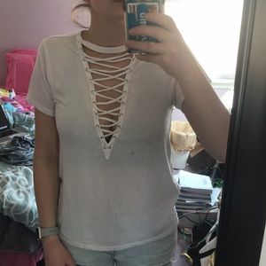 Express Lace Up Front Girlfriend Tee in white